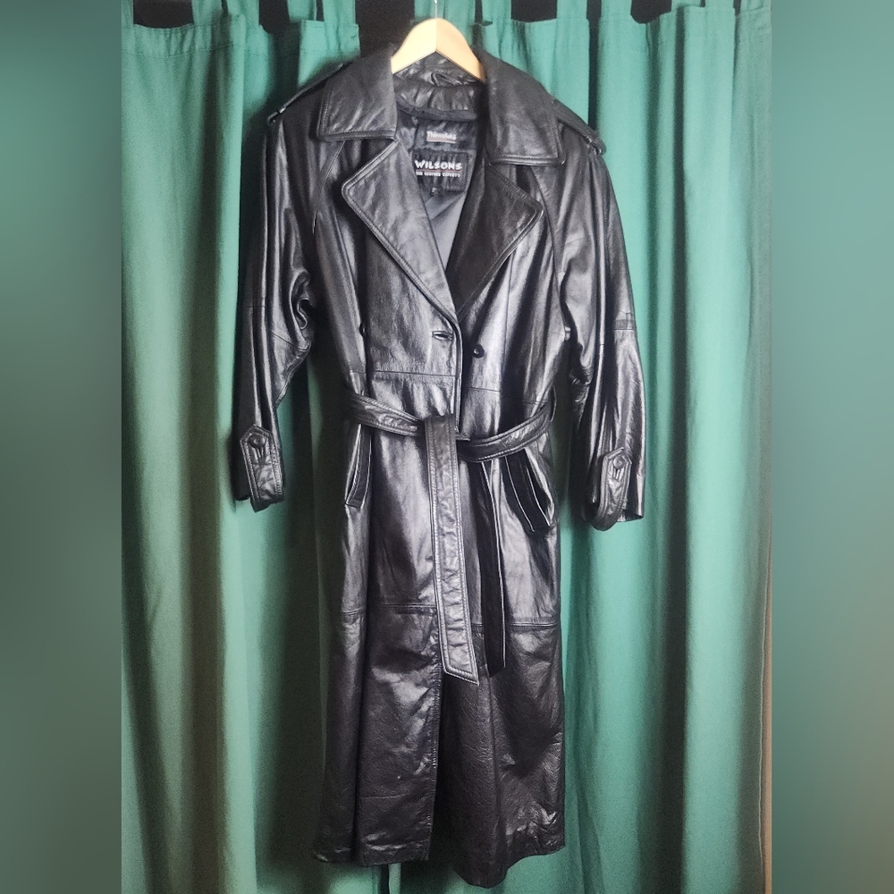 Wilson Black Leather Trench Coat